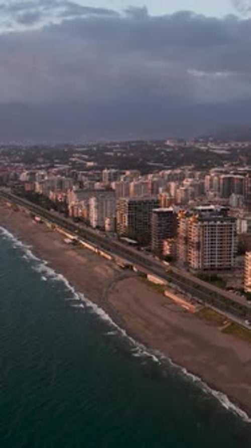 Vertical Video Dramatic Coastline Dance Aerial View of the Mediterranean Sea in Striking Light