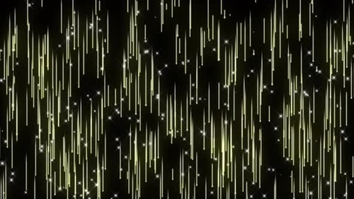 Lignes brillantes jaunes volantes animées sur fond noir.