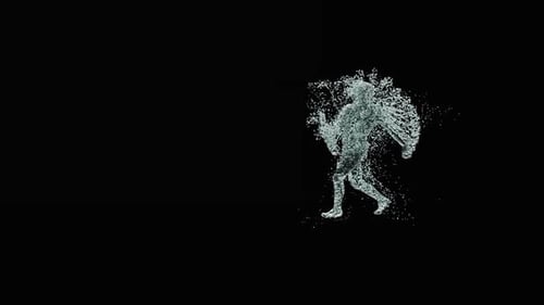 Abstract Particle Human Figure Walking and Dissolving