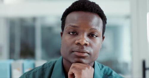 Black man, serious and face of business professional or employee in modern office for startup