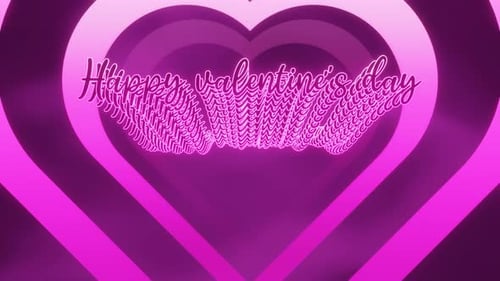 Happy Valentine's Day Pink Neon Wave Text Loop Animation in Heart Tunnel