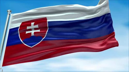 Realistic Slovakia Flag Waving in Wind Against Blue Sky