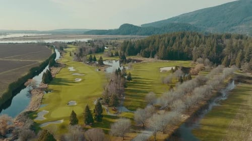 Aerial Shot of Golf Course at Swaneset Bay Resort and Country Club, swan e set, in 4K