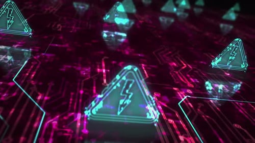Electric power danger warning symbols loop cyber concept