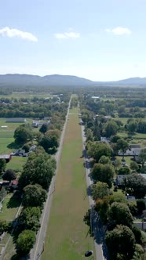 Aerial Scenic View of Tree-Lined Road in Hadley Massachusetts