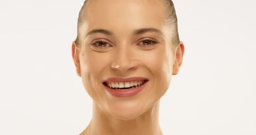 Actress s Bright Smile in Soft Studio Light Beauty Close Up