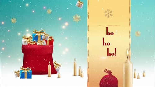 Animated Christmas Holiday Scene with Falling Gifts and Candles