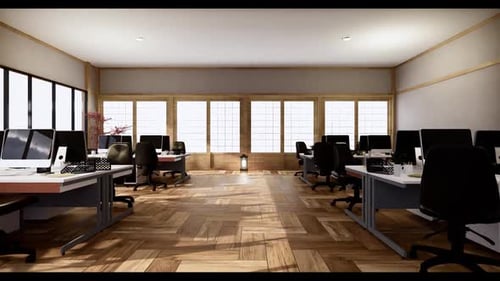 Modern Office Interior with Workstations and Natural Light