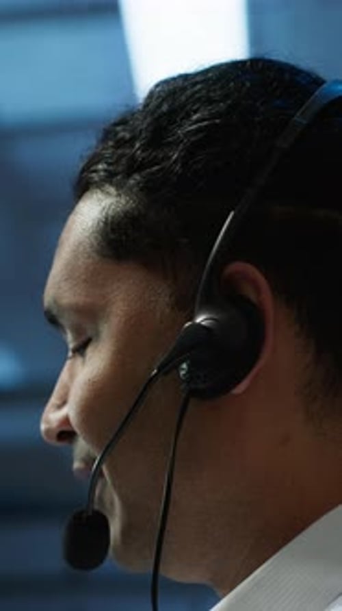 Vertical Video Close Up Shot of Server Hub Staff Member Communicating with Repairmen
