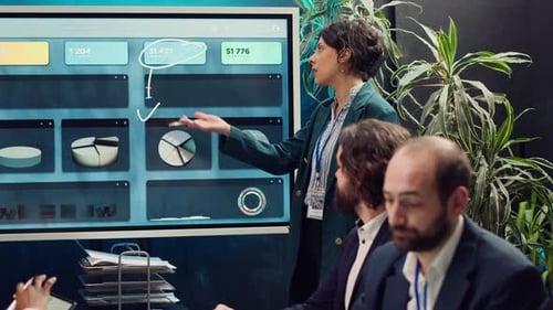 Diretores de operações fazendo uma proposta para apresentar atualizações do projeto