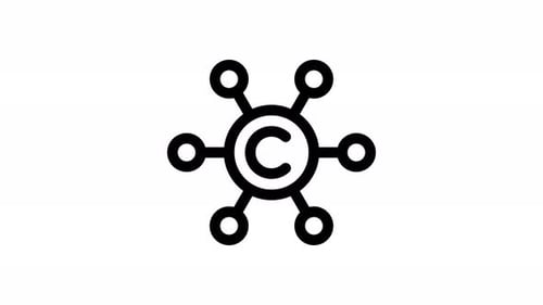 Copyright Symbol Expands to Network Connection Flat Animation
