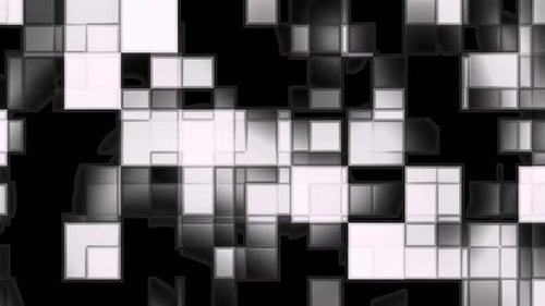 Animiertes abstraktes Graustufenmosaik im Hintergrund: ein digitales Kunstwerk aus Quadraten
