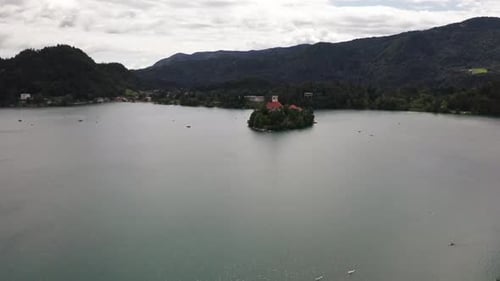 Drone Shots of Stunning View of Bled Lake in Slovenia