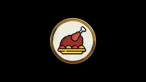 Golden 3D Roasted Chicken Icon for Food and Dinner