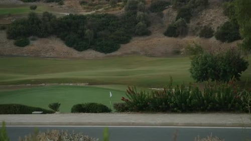 Wide Shot Green Golf Course on Summer Cyprus with No People Meadow with Nobody Outdoors