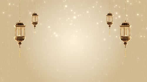 Ramadan Greeting Design Concept with Hanging Islamic Candle or Lantern or Lamp and Mosque