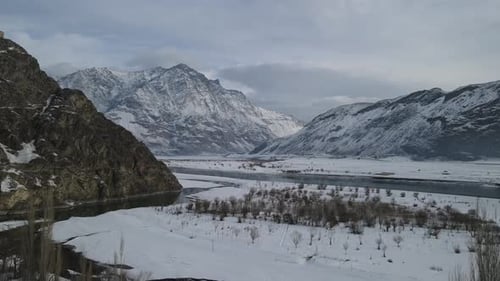 Aerial view of Indus river in winter season