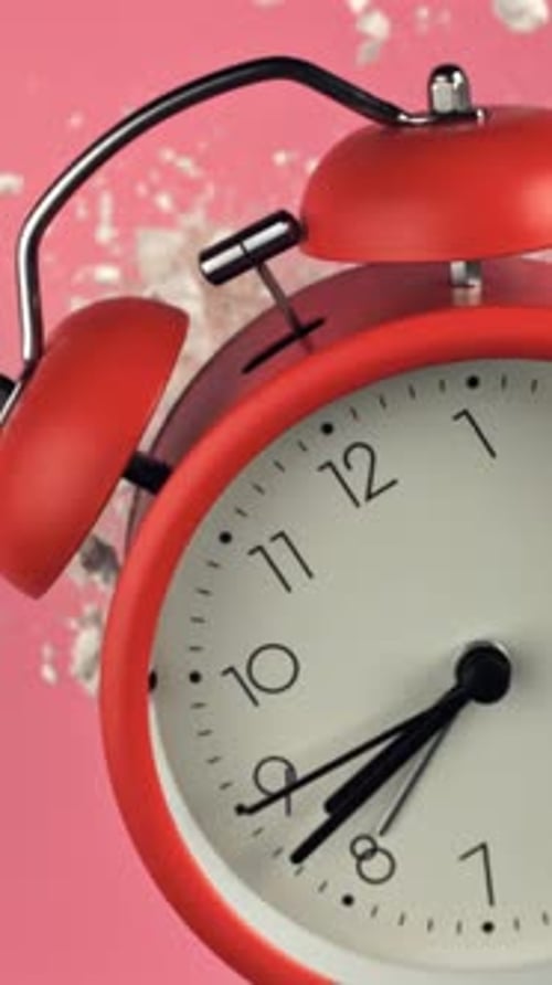Alarm Clock and School Crayons Fly Up on a Black Background Filmed on a Highspeed Camera at 1000 Fps