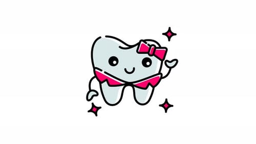 Cute Animated Dental Tooth Character Waving with Sparkles