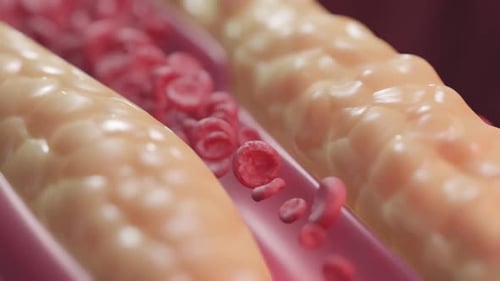 Close-Up of Blood Vessels with Red Blood Cells