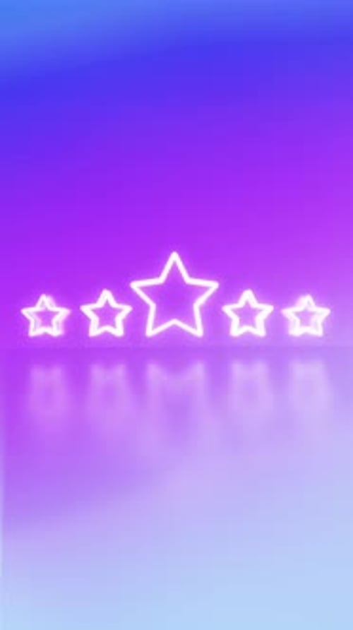 Animation 4K video of neon light style 5 stars user rating for feedback or survey on purple gradient