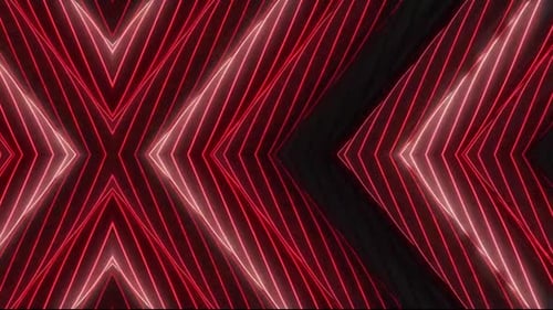 Dynamic red neon light trails moving in dark geometric pattern loop