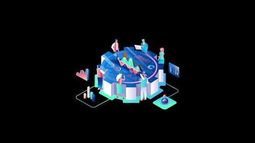 Diverse professionals analyzing data on a digital platform