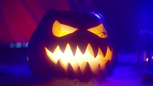 Glowing Halloween Pumpkin in a Spooky Setting