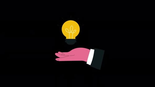 Flat Design Animated Idea Lightbulb Held by Hand