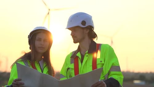 Wind turbine service engineer maintenance and plan for inspection at construction site, renewable el