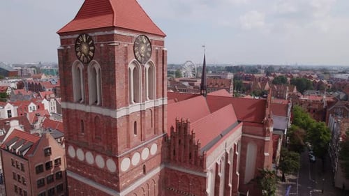 Aerial View of the Old European Church in the Town
