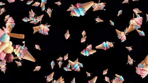 Sweet Ice Cream Cones Falling Animation Loop with Alpha Channel