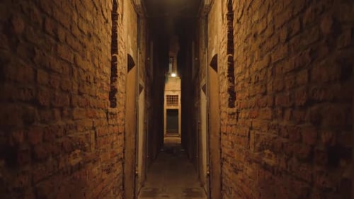 Night Narrow Street Between Brick Walls