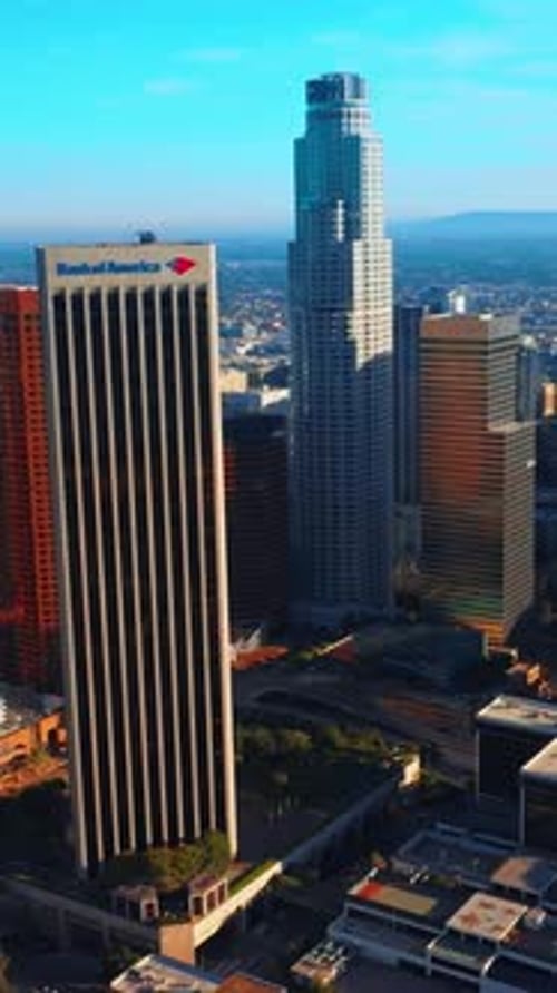 Footage at the level of skyscrapers of sunny Los Angeles.