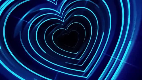 Flying Through Abstract Neon Heart Tunnel Loop Animation