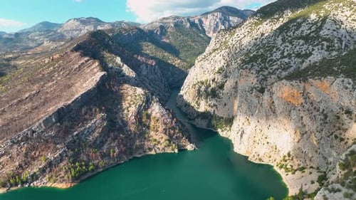 Large Reservoir in a Green Canyon Aerial View 4 K