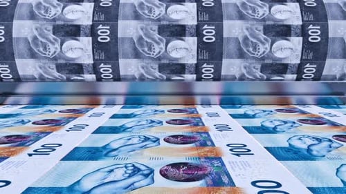 Printing Swiss Franc 100 Banknotes in a Money Press