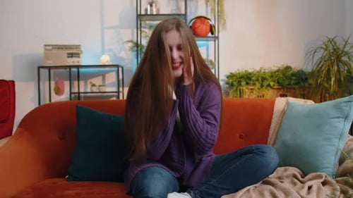 Woman Laughing Out Loud After Hearing Ridiculous Anecdote Funny Joke Feeling Carefree Amused