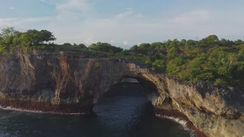 Drone Aerial View of Broken Beach Natural Arch, Nusa Penida, Indonesia