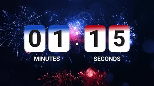 Five Minute Celebration Countdown with Flip Clock and Fireworks