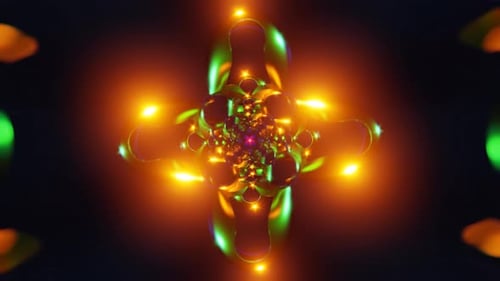 Kaleidoscopic Neon Light Sculpture Swirling Orange Green Orbs Glow Vivid