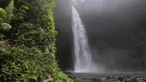 Majestic Waterfall Cascades in a Lush Tropical Paradise