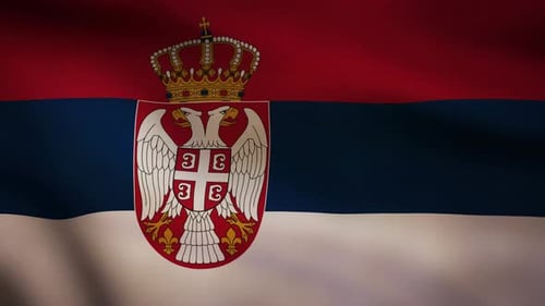 Waving Flag of Serbia with Coat of Arms