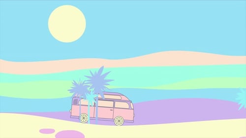 Moving minivan on mountain desert background. Car riding through canyon desert