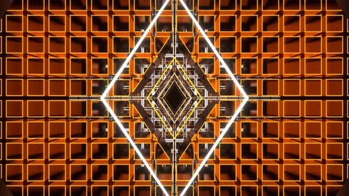 Orange And White Neon Rotated Rhombus Tunnel Background Vj Loop In 4K
