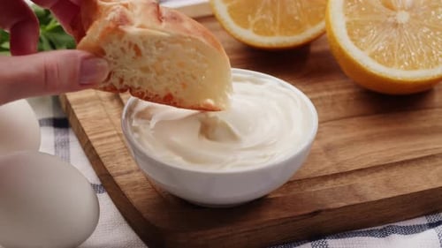 Mayo White Sauce with Vegetables Carrot Healthy Vegan Food Mayonnaise Curry Cheese Lemon Sauce Close