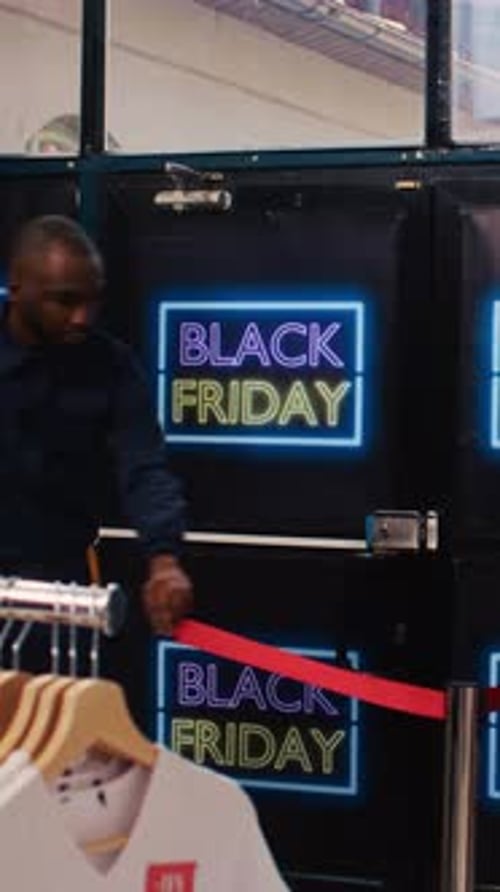 People Enter Store on Black Friday for Shopping