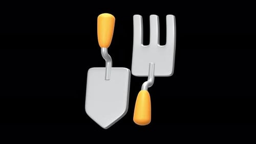 shovel pitchfork 3D Animation, Alpha Channel, Transparent Background