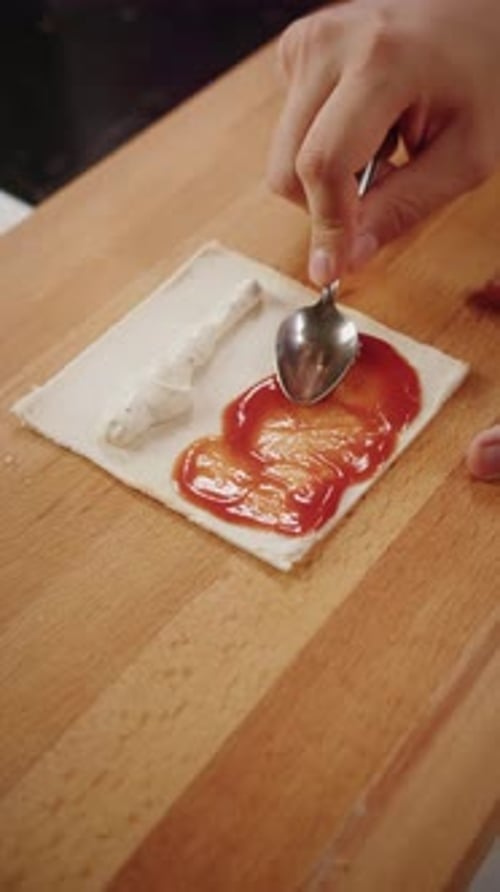 Spreading Sauces on Bread for a Snack