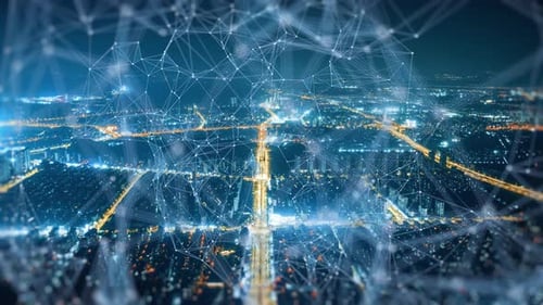 smart Connected city skyline. Futuristic network concept, city Technology